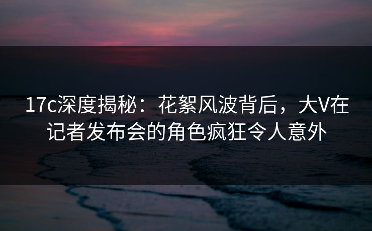 17c深度揭秘：花絮风波背后，大V在记者发布会的角色疯狂令人意外